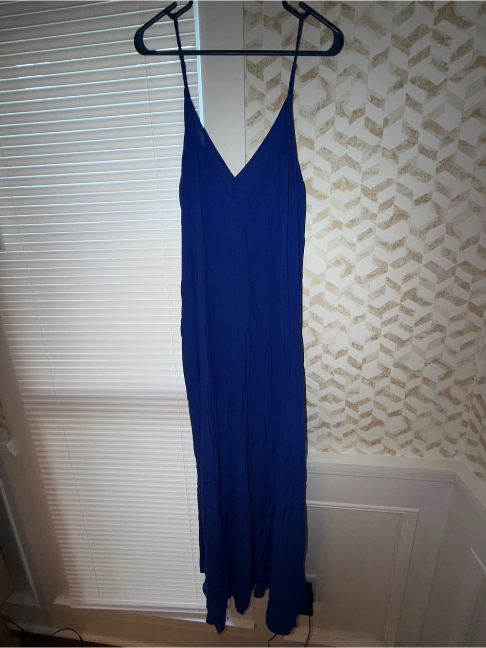 Women's Royal Blue V-Neck Slip Dress with pockets!